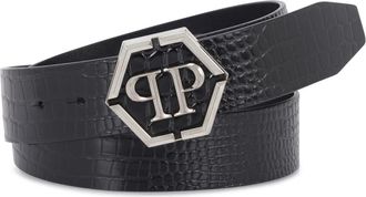 Philipp Plein Leather Belt Cocco - Heren - Riemen - Zwart - 90 CM - Leer - Accessoires