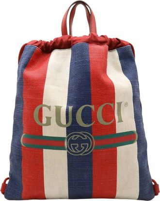 Gucci Red Canvas & Leather Tricolor Drawstring Backpack (Authentic Pre-Loved)