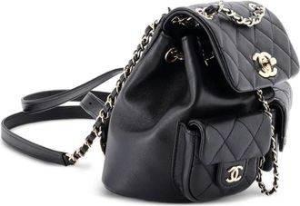 Chanel Duma Pockets Drawstring Quilted Calfskin Small backpack - Zwart