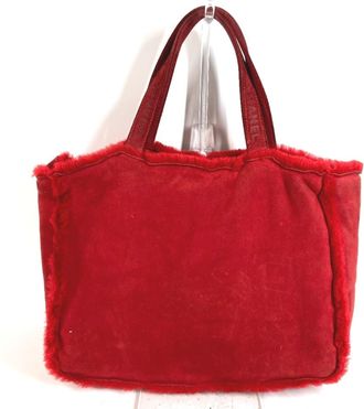 Chanel Red Color Fur Shoulder Bag Tote Bag (Pre-Owned)