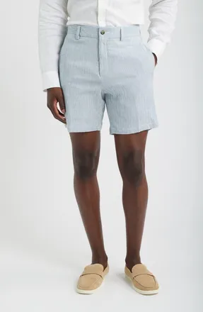 Berle Linen Look Stripe Flat Front Cotton Seersucker Shorts in Navy at Nordstrom, Size 34