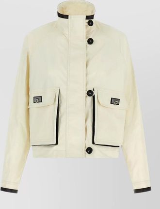 Ferragamo technical linen jacket high collar long sleeves