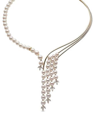 Yoko London 18kt yellow gold Akoya pearl and diamond necklace - women - 18kt Yellow Gold/Akoya Pearl - One Size