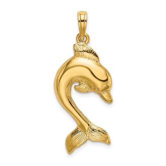 Diamond2Deal 14k Yellow Gold 2-D Polished Dolphin Jumping Charm