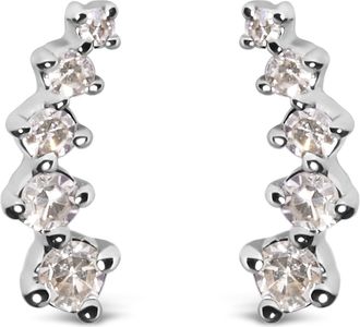 House of Brilliance 10K White Gold 1/10 Cttw Diamond Journey Style Climber Stud Earrings