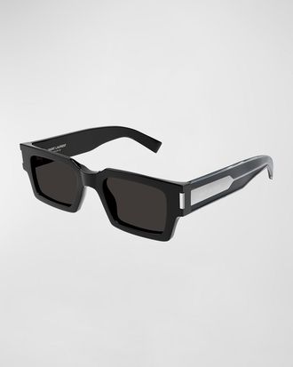 Saint Laurent Mens Rectangle Acetate Sunglasses with Logo
