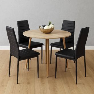 Kosy Koala Modern Round Dining Table With 4 Black Faux Leather Chairs
