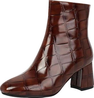 Generic Womens Classic Ankle Boots Round Toe High Thick Heel With Platform And Side Zipper For Everyday Fashion Wear