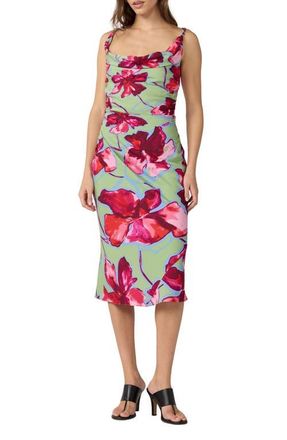Diane Von F&uuml;rstenberg Delaney Floral Cowl Neck Midi Dress in Hibiscus Smoke Degrade at Nordstrom, Size Xx-Small