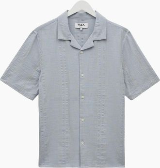 Wax London Mens Wax London Didcot Double Weave Seersucker Short Sleeve Shirt - Blue - Size: 38/Regular