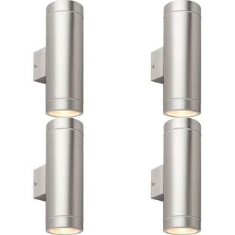Loops 4 PACK Up & Down Twin Outdoor Wall Light - 2 x 7W GU10 LED - Brushed Steel in Metallics