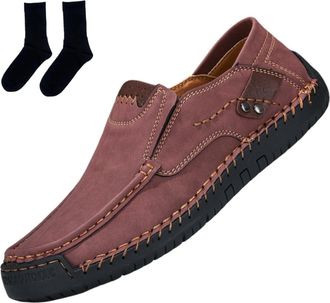 Generic Mens Handmade Outdoor Comfort Loafers, Leather Flat Slip On Wide Toe Walking Shoes, Mens Leather Non-Slip Driving Loafers (06,11.5)