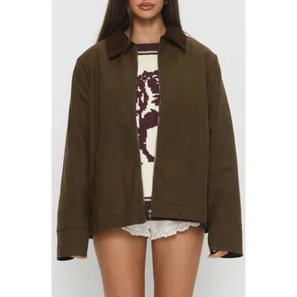 Princess Polly Livya Cotton Utility Jacket in Khaki at Nordstrom, Size 12
