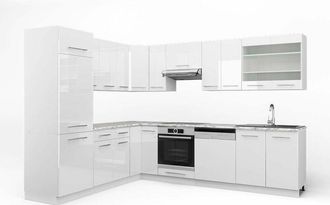 Vicco Cucina angolare completa Fame-Line, Bianco lucido/bianco, 227 x 287 cm, pl Marmo