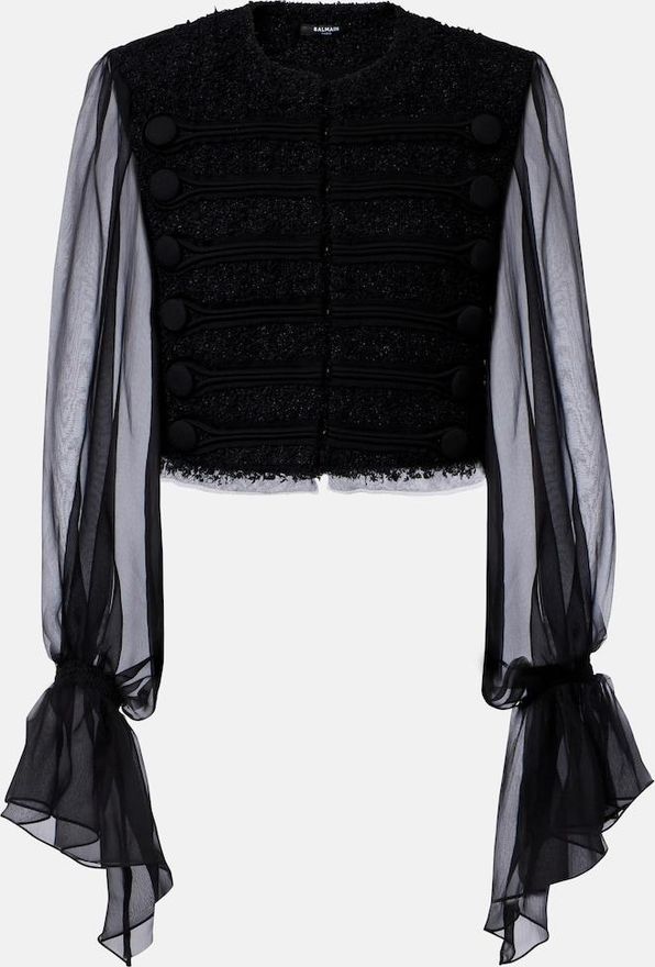 Silk-trimmed boucl&eacute; jacket