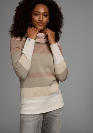 Kangaroos Rollkragenpullover KANGAROOS, Damen, Gr. 36/38, beige (beige, rosa), Strick, Obermaterial: 50% Baumwolle, 50% Polyacryl, gestreift, meliert, figurbeto