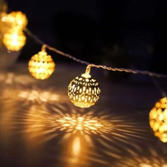 OEM Guirnalda De Luces Led Marroqu&iacute;es Con Enchufe, 20 Bolas Met&aacute;licas Doradas Con Dise&ntilde;o, Para Bodas, Fiestas, Navidad, Uso Interior Y Exterior, Multifunc