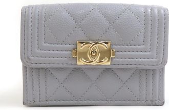 Chanel Light Gray Grained Calfskin Wallet (Tri-Fold) (Pre-Owned)