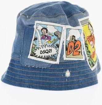 Dsquared2 Denim Bucket Hat with Betty Boop Embroidery size S