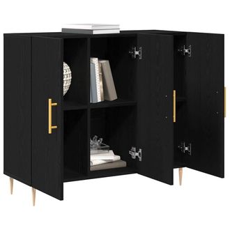 Berkfield Home Modern Black Oak Sideboard 90x34x80 cm made of Engineered Wood | Size: 90 x 34 x 80 cm