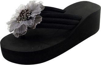 Generic Flops Flip Ladies Wedges Womens Beach Flower Slippers Home Summer Sandals Shoes Womens sandals Foam Flip Flops for Women Wedge (Grey, 4)