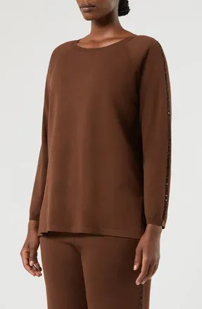 Marina Rinaldi Nocino Sequin Trim Sweater in Biscuit at Nordstrom, Size X-Large