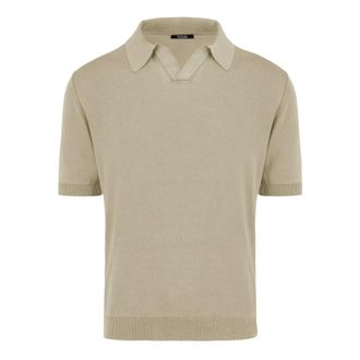 Bomboogie V-neck Knitwear, male, Beige, Size: L Cotton Jumper with Shawl Collar