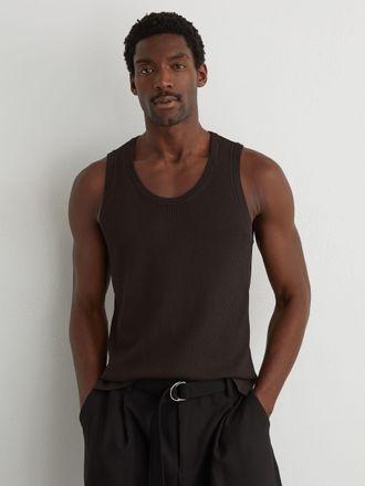 Reiss Chocolate Brown Textured-knit Round-neck Vest, Xxl