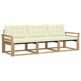 vidaXL Conjunto De Sof&aacute;s De Exterior Con Coj&iacute;n 3 Pcs Blanco Y Crema Vidaxl