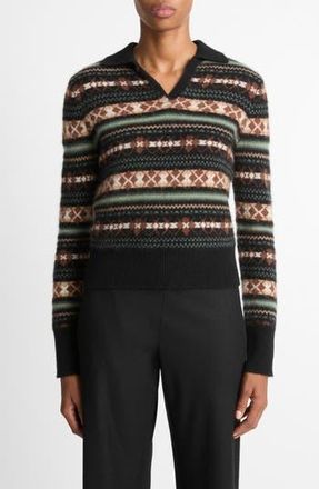 Vince Fair Isle Cashmere Polo Sweater in Cacao/malachite Comb at Nordstrom Rack, Size Xx-Small
