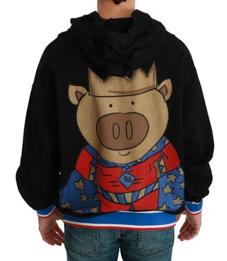 Dolce & Gabbana Mens Black Sweater Pig Of The Year Hooded Cotton Clothing