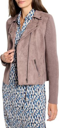 Nic+Zoe Mixed Media Moto Jacket in Cocoa at Nordstrom, Size Petite P
