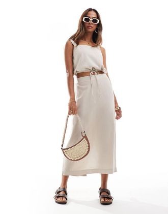 Vero Moda linen blend midi skirt in stone - part of a set-Neutral