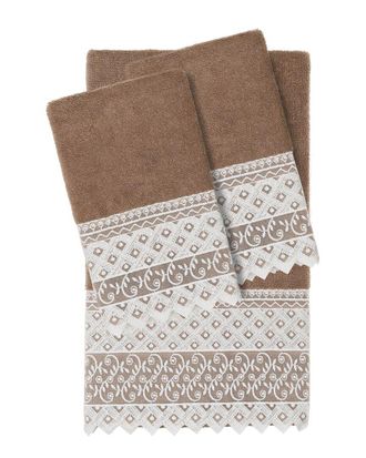 Linum Home Textiles 100% Turkish Cotton Aiden 3Pc White Lace Embellished Towel Set