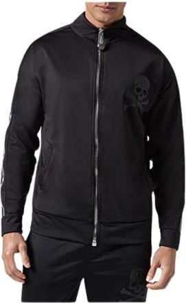 Philipp Plein Zwarte hoodie met rits en zakken - Heren - Trainingsjackets - Zwart - M - Fitness