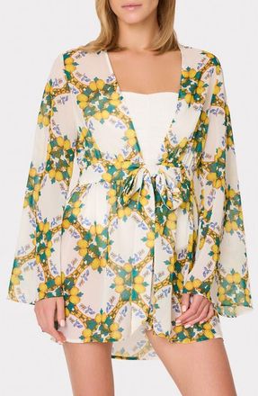 Milly Jessie Lemon Tile Long Sleeve Cover-Up in White Multi at Nordstrom, Size X-Small
