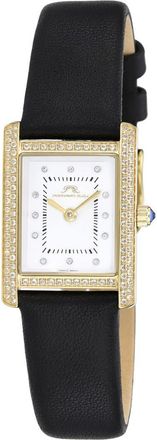 Porsamo Bleu Karolina Diamond & Topaz Leather Strap Watch, 30mm in Black at Nordstrom Rack
