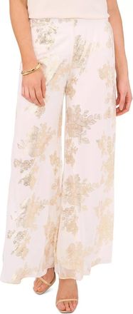 MSK Msk Pants Womens Ivory Gold Floral Glitter Chiffon Wide Leg Cocktail PALL233