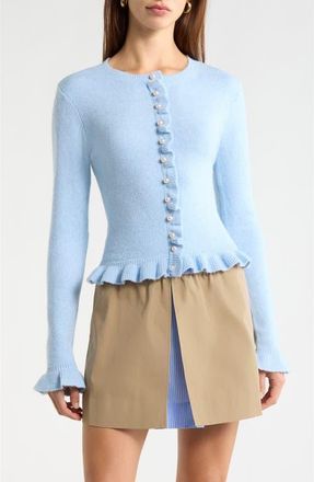 ASTR the Label Eowyn Ruffle Cardigan in Light Blue at Nordstrom, Size Medium