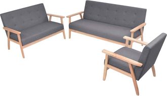 vidaXL Juego De Sof&aacute;s De Tela De 3 Piezas Color Gris Oscuro Vidaxl