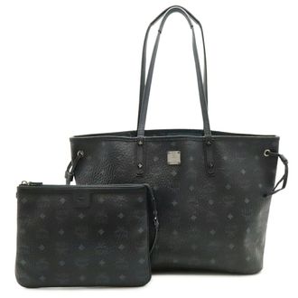 MCM Mcm Black Blue Canvas Pouch Shoulder Bag Tote Bag (Pre-Owned)