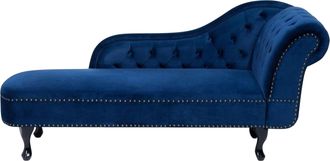 Beliani Beliani - Chaise Longue Tapizado En Terciopelo Azul Con Botones Versi&oacute;n Derecha Nimes
