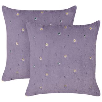 Beliani Beliani - Lote De 2 Cojines Decorativos De Poli&eacute;ster Con Motivo De Flores En Color Violeta 45 X 45 Cm Lavatera