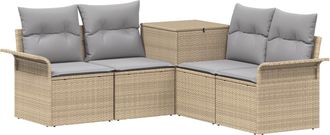 vidaXL Juego De Sof&aacute; 5 Uds. Beige Y Gris Claro Rat&aacute;n Sint&eacute;tico Y Acero Vidaxl