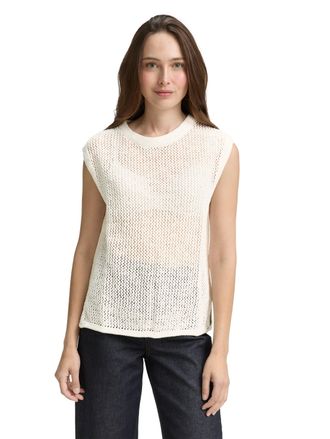 Tom Tailor Pullunder TOM TAILOR, Damen, Gr. XXL, weiss (whisper wei&szlig;), Strick, Obermaterial: 70% Baumwolle, 30% Polyester, unifarben, regular fit taillenbedeckt,