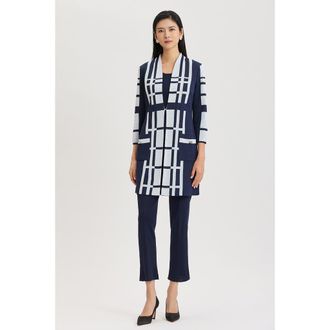 Ming Wang Heritage Two-Tone Geometric Knit Duster in Indigo/white at Nordstrom, Size X-Large