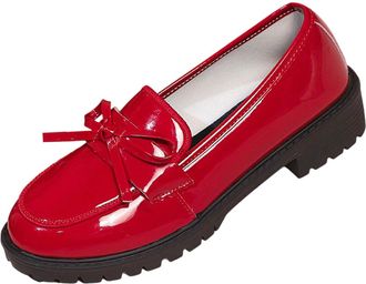 Generic Red Ladies Versatile Round Toe Shoes with Shiny Finish and Bow Decoration for Leisure Activities