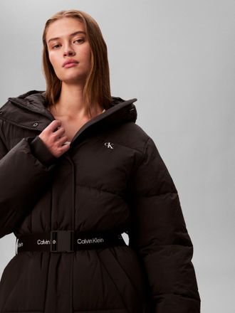 Calvin Klein Jeans Steppmantel CALVIN KLEIN JEANS BELTED MIDWEIGHT LONG PUFFER, Damen, Gr. XXL (46), schwarz, Web, Obermaterial: 100% Polyamid, unifarben, regular fit la