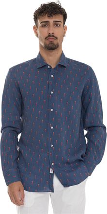 Vincenzo De Lauziers Camicia in lino Blu-rosso Vincenzo De Lauziers Uomo