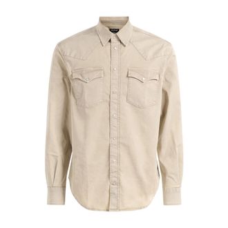 Dondup Casual Shirts, male, Beige, Size: M Camicia Regular in Gabardina